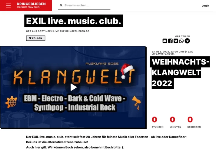 Screenshot dringeblieben.de Streaming Event des EXIL