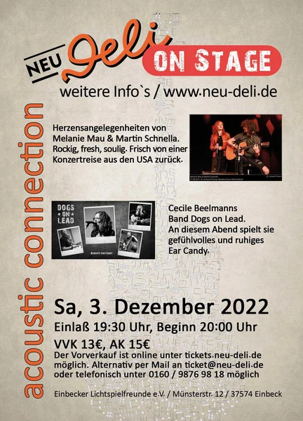 Flyer Konzert Dogs on Lead und Melanie Mau &  Martin Schnella 