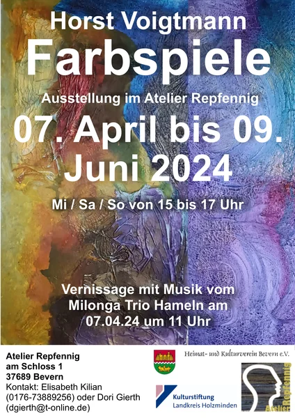 Ankündigungstext auf farbigem Gemälde