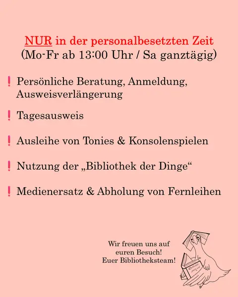 🔴 Für diese Services ist unser Bibliotheksteam weiterhin persönlich für Sie da.