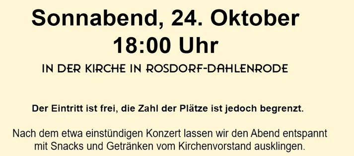 Sonnabend 24. Oktober um 18 Uhr