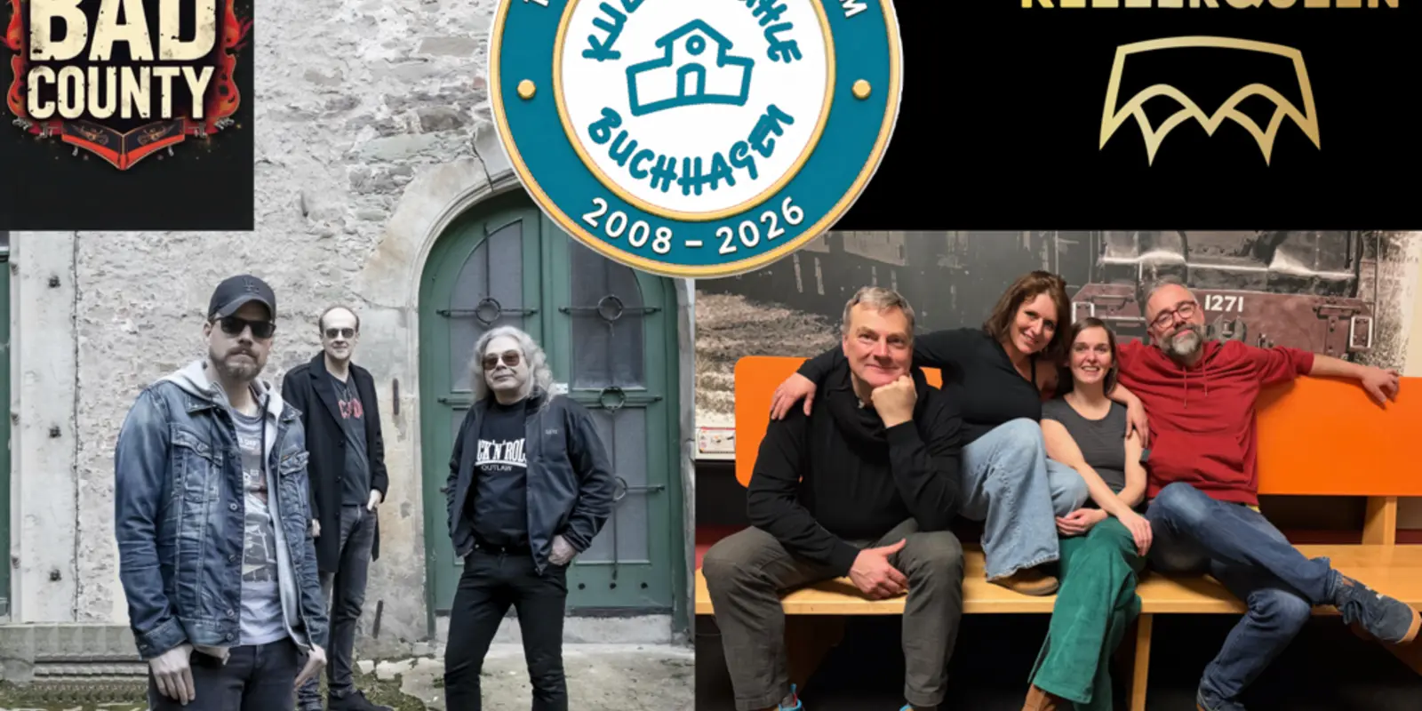 Fotos_der_Band_Kellerqueen_und_Bad_County_Jubiläumslogo