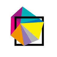 Das Logo des Landschaftsverband Südniedersachsen e.V.: Ein schwarzes Quadrat mit einer sechseckigen Form, welche in acht Farben unterteilt ist, welche sich von der Mitte nach außen ausbreiten.