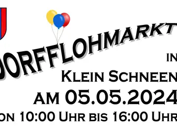 Grafik mit folgendem Text: "Dorfflohmarkt in Klein Schneen am 05.05.2024 von 10:00 bis 16:00 Uhr"