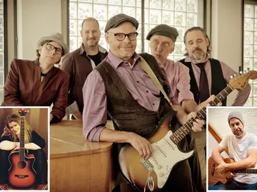 Musiker von Buddy Forever sowie Josefine Boldewin mit Gitarre und Ron Philipps