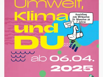 rosa Plakat mit gelber Schrift und Eröffnungsdatum