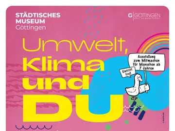 rosa Plakat mit gelber Schrift und Eröffnungsdatum