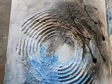 Innere Kreise in blau-grau-beige auf Leinwand