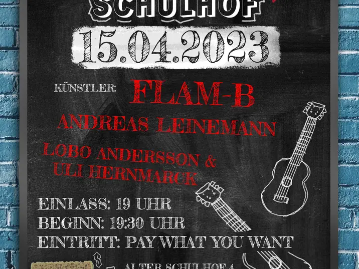 Saitenlkultur im alten Schulhof 15.04.2023 Künstler: Lobo Andersson & Uli Hernmarck, Lars BegeRaw (mit "Flam-B"), Andreas Leinemann.