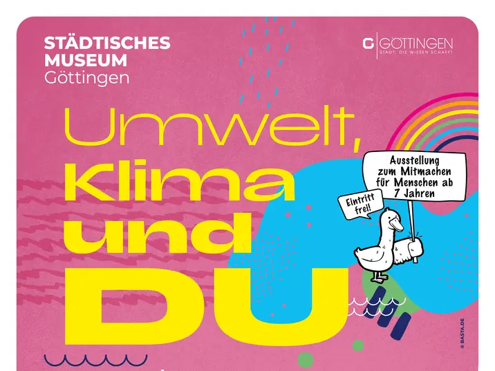 rosa Plakat mit gelber Schrift und Eröffnungsdatum